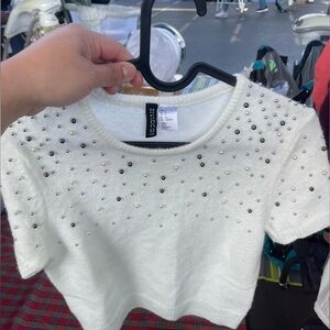 H&M White women Tee with Beaded Design